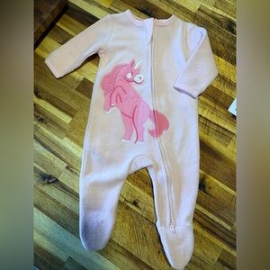 MONICA + ANDY Pink Unicorn One Piece sleeper fleece 0-3mos CUTE!